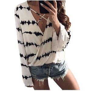 Black and white striped blouse